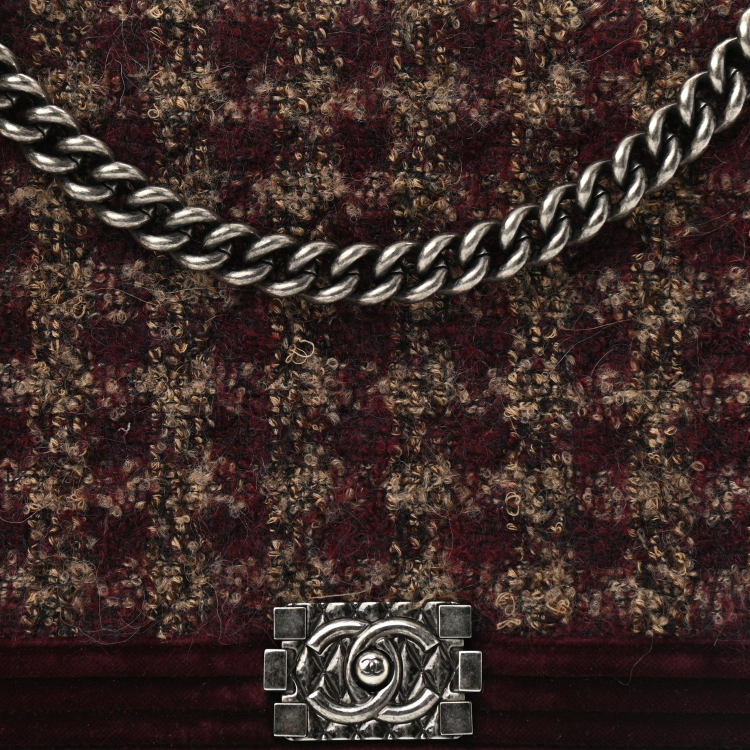 Chanel Velvet Tweed Large Boy Flap Burgundy 8 of 12