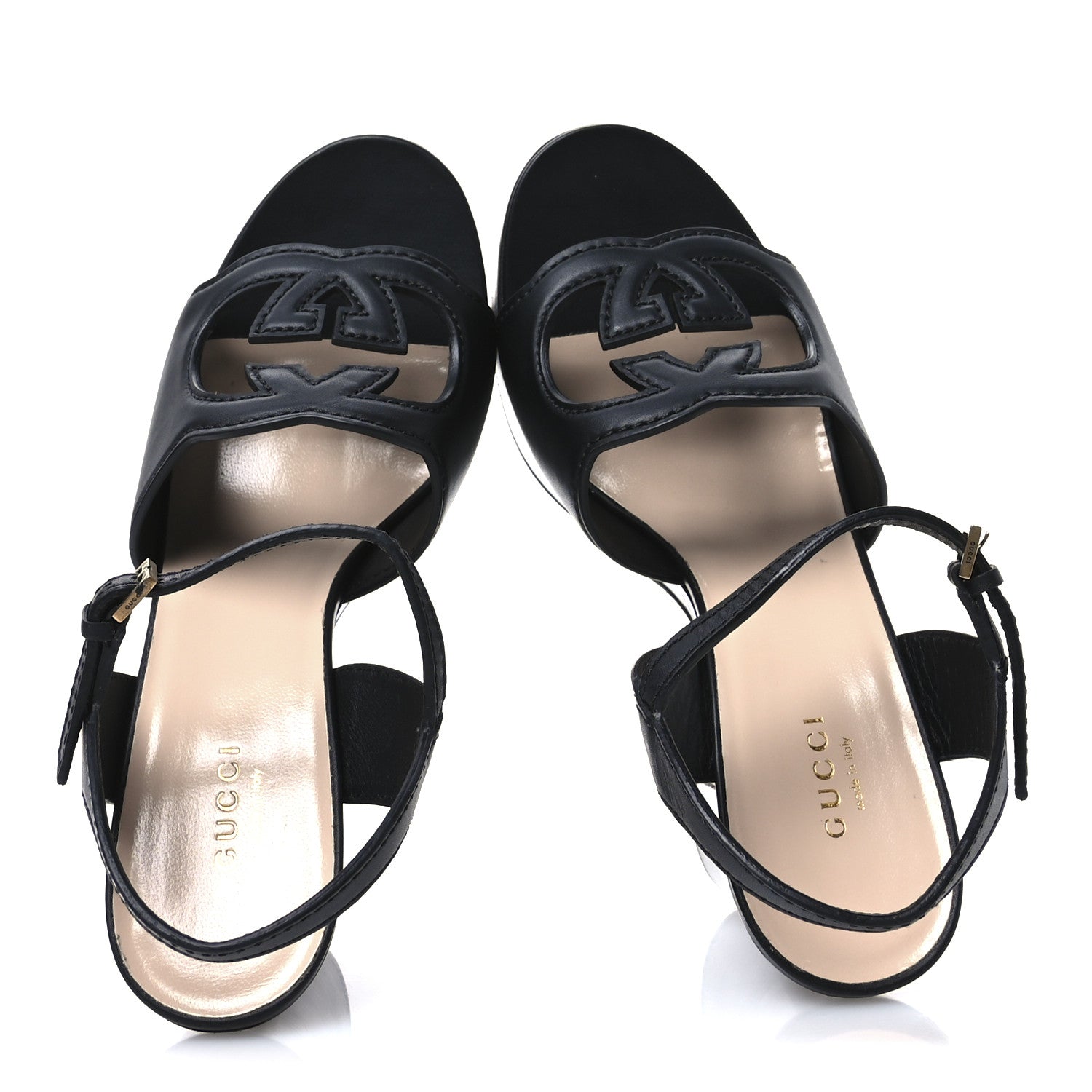 Gucci Cosmos Softy Calfskin Wooden Interlocking G Cut-Out 30/120mm Platform Sandals 39.5 Black 2 of 8