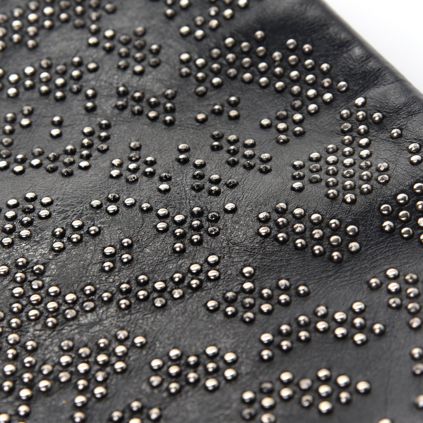 Smooth Calfskin Micro-Studded Letters Zip Clutch Black