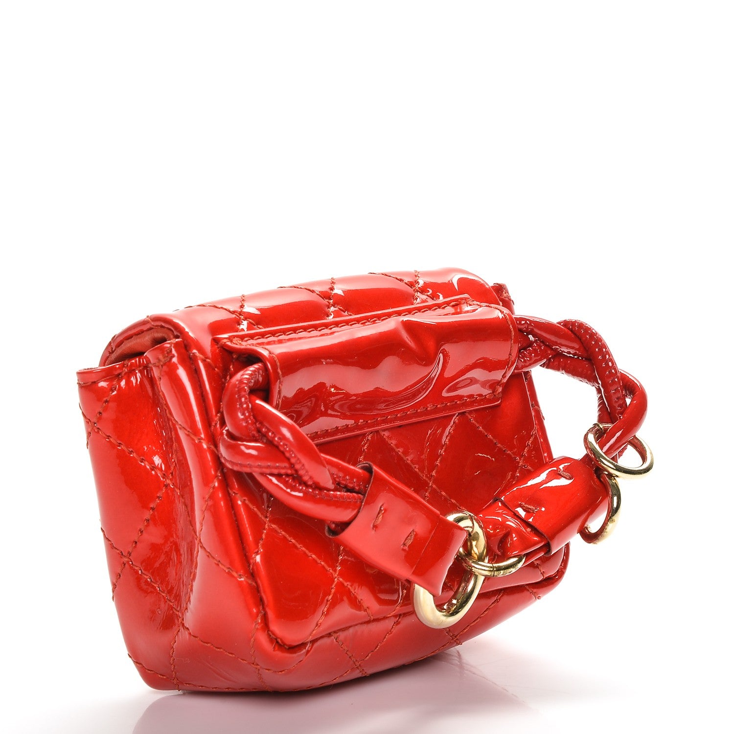Chanel Patent Quilted 2.55 Ankle Wrist Bag Red 3 of 8