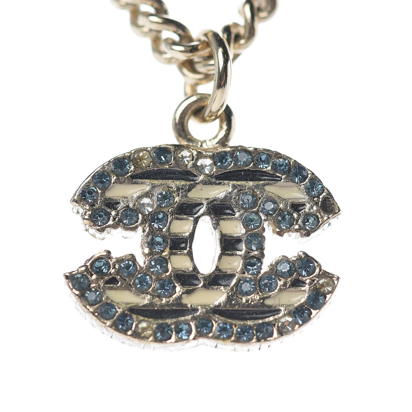 Crystal Enamel Striped CC Necklace Blue Gold