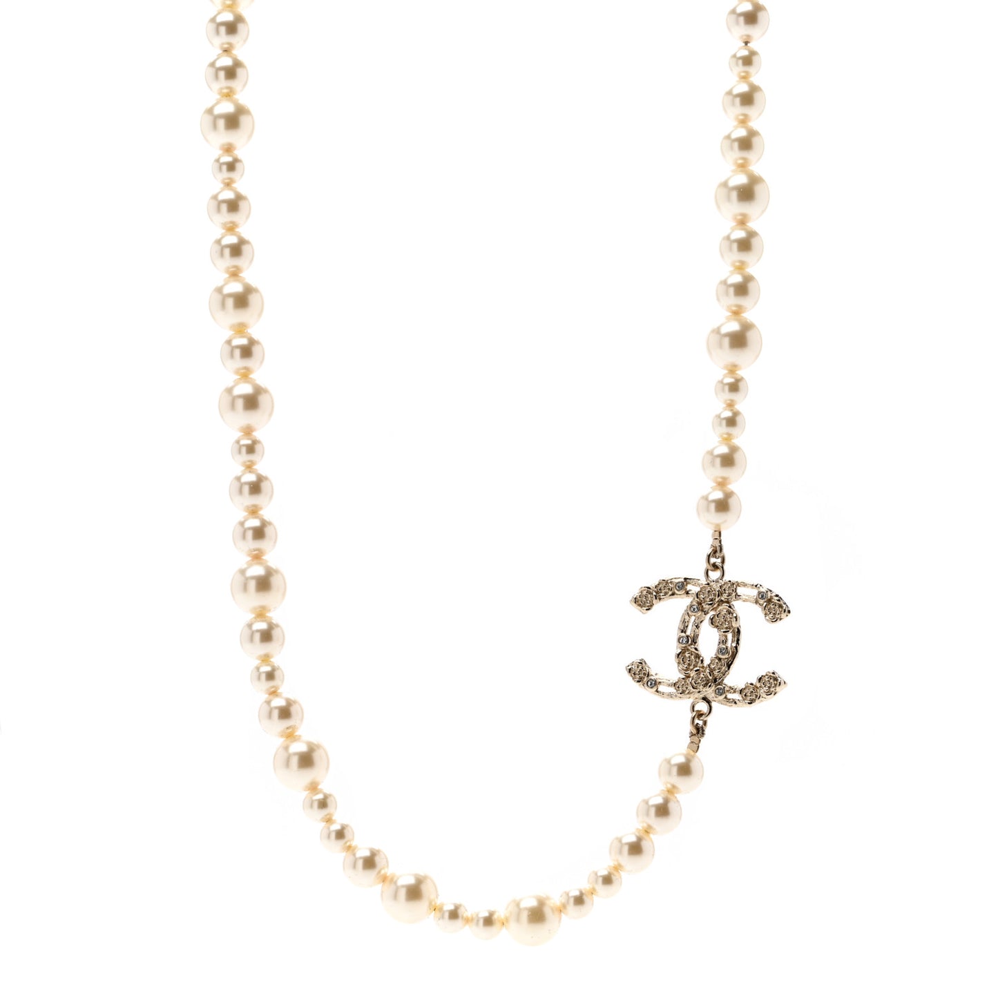 Pearl Crystal CC Camellia Short Necklace Gold