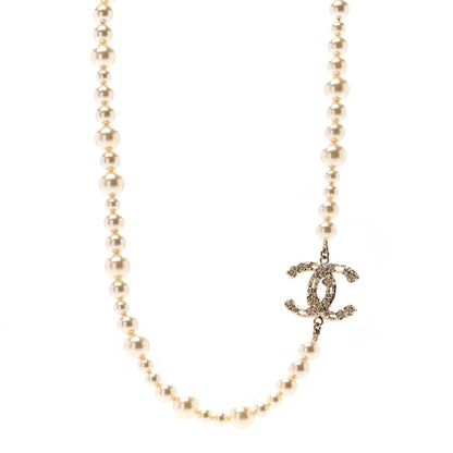 Chanel Pearl Crystal CC Camellia Short Necklace Gold 1 of 4