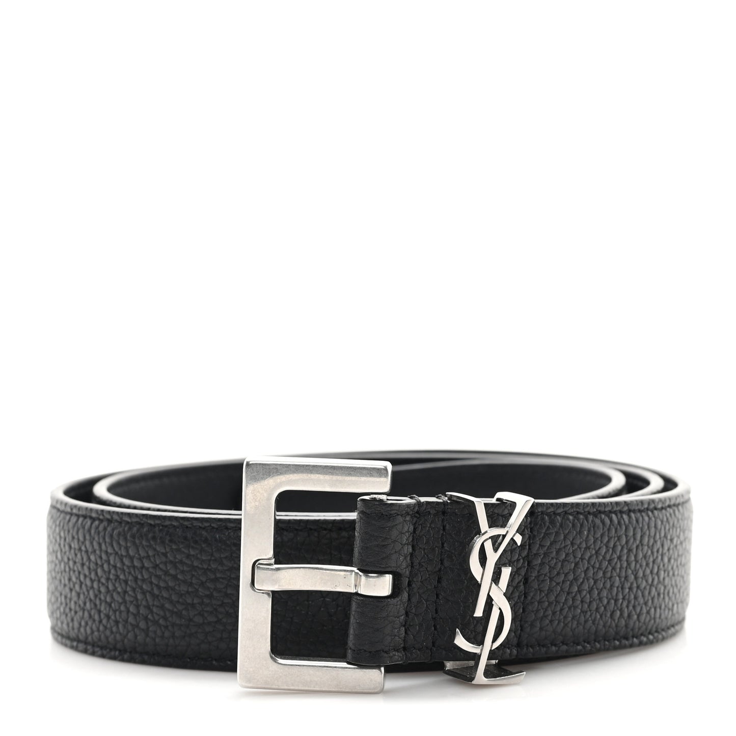 Grained Calfskin Monogram Cassandre Square Buckle Belt 80 32 Black