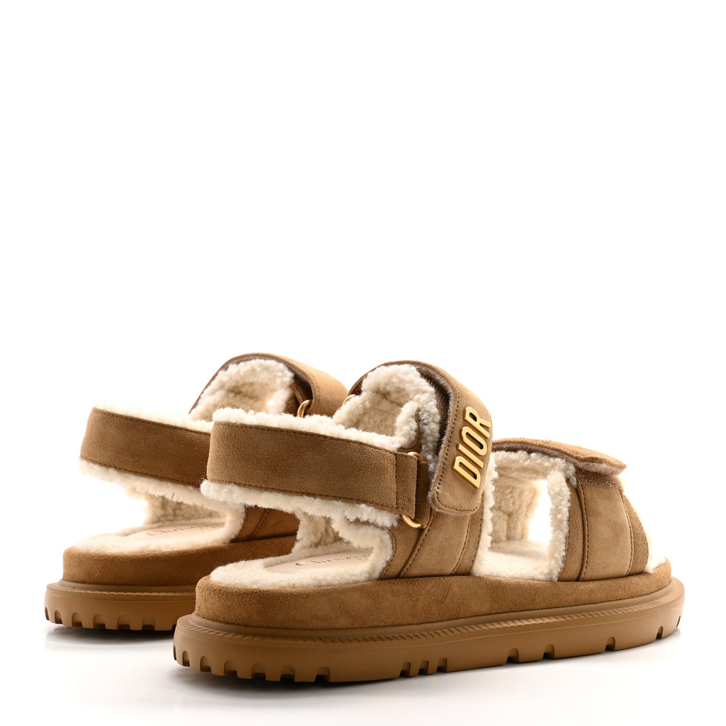 Suede Shearling Dioract 10mm Sandals 38 Beige