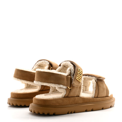 Christian Dior Suede Shearling Dioract 10mm Sandals 38 Beige 4 of 8