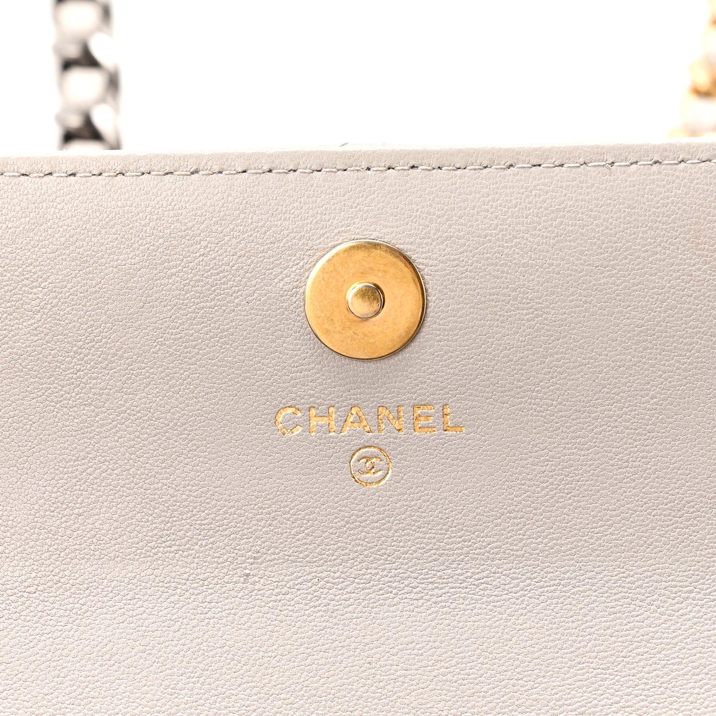Goatskin Quilted Chanel 19 Glasses Case With Chain Grey