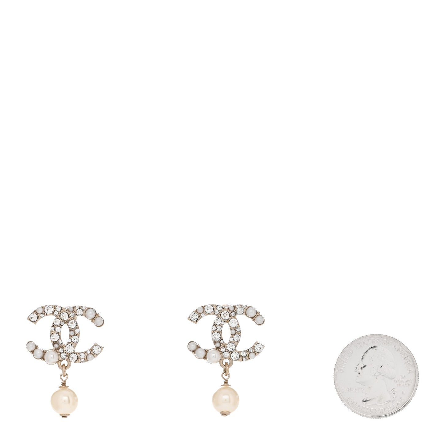 Crystal Pearl CC Drop Earrings Gold Pearly White