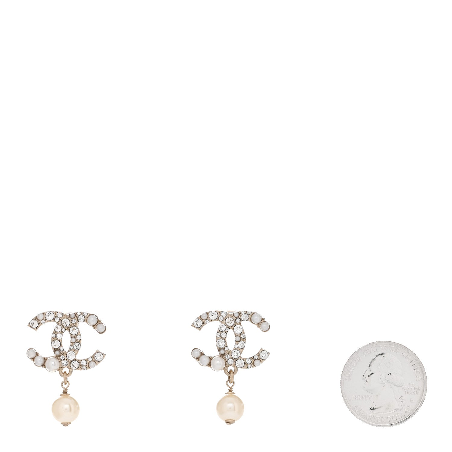 Chanel Crystal Pearl CC Drop Earrings Gold Pearly White 2 of 5