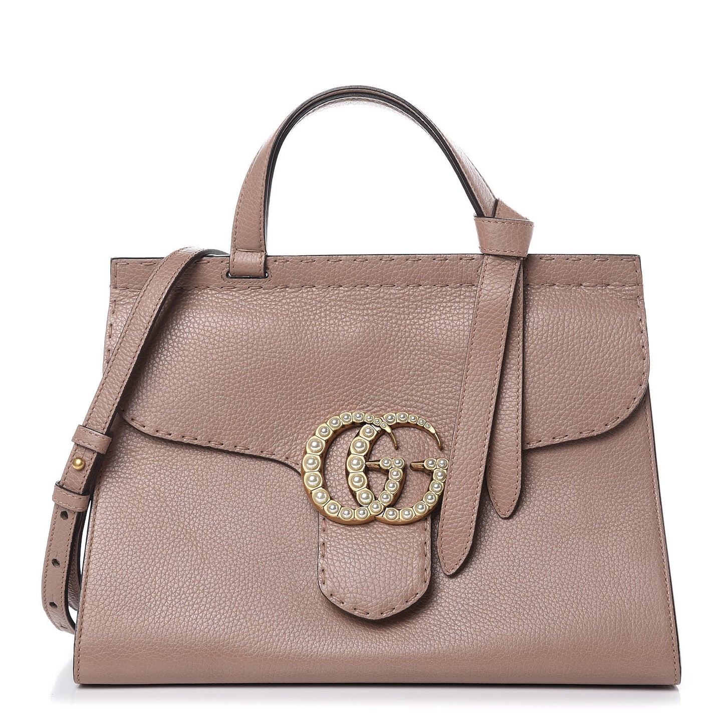 Calfskin Small Pearly GG Marmont Top Handle Bag Porcelain Rose
