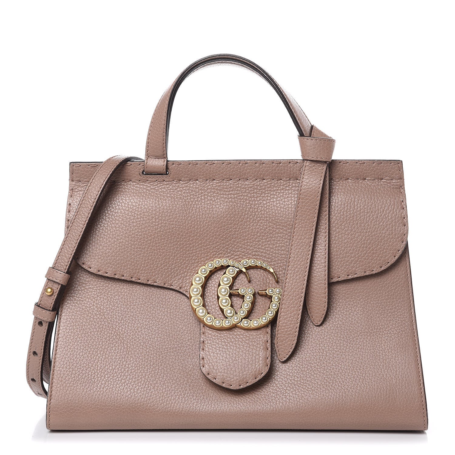 Gucci Calfskin Small Pearly GG Marmont Top Handle Bag Porcelain Rose 1 of 12