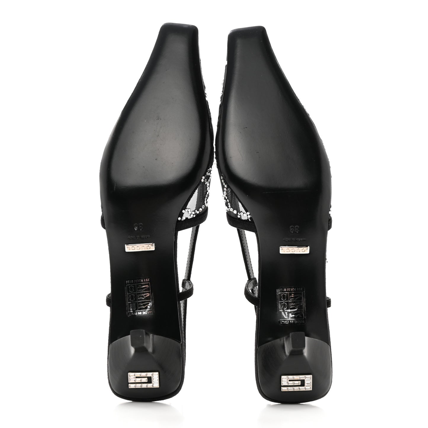 Suede Mesh Crystal GG Monogram Slingback Pumps 39 Black