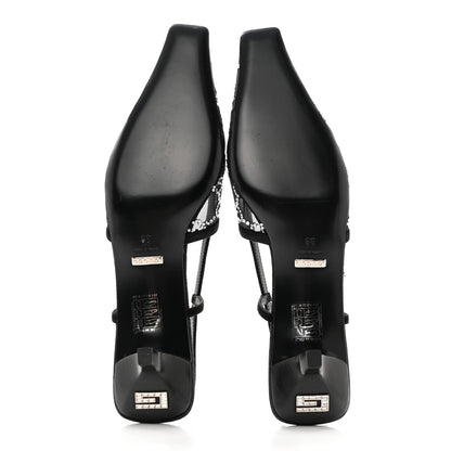 Gucci Suede Mesh Crystal GG Monogram Slingback Pumps 39 Black 6 of 11