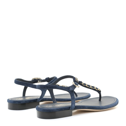 Chanel Suede Calfskin Thong Sandals 37 Navy Blue 3 of 12