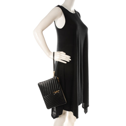 Saint Laurent Calfskin Matelasse Chevron Monogram A5 Wristlet Black 2 of 7