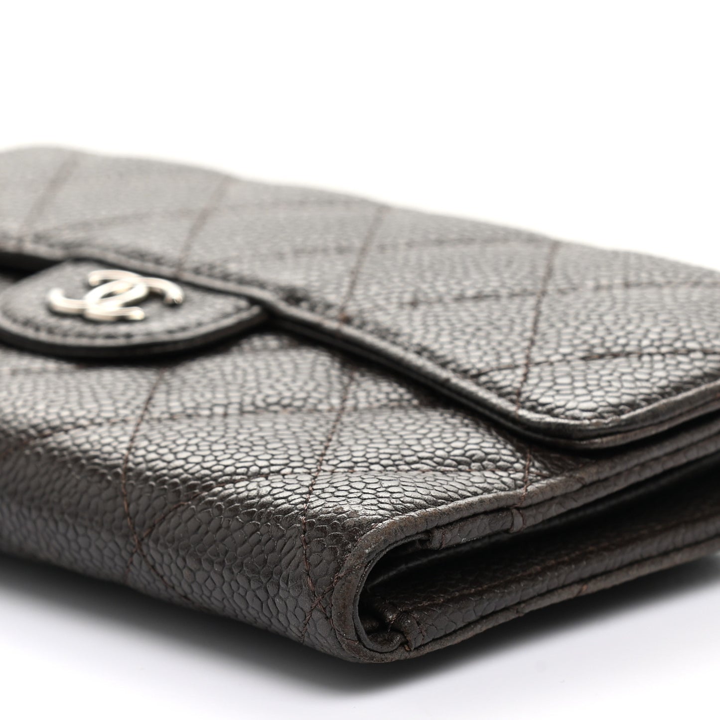 Caviar Quilted Large Flap Wallet Dark Brown