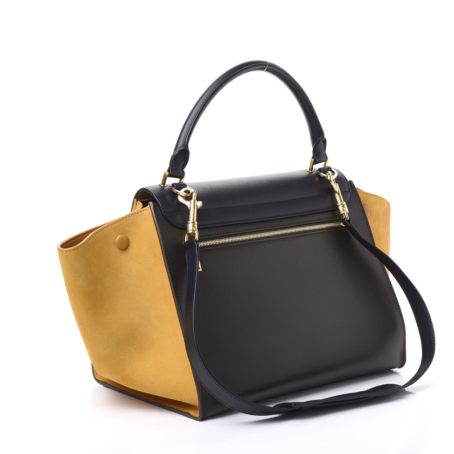Celine Smooth Calfskin Suede Medium Tri-Color Trapeze Mustard 2 of 10