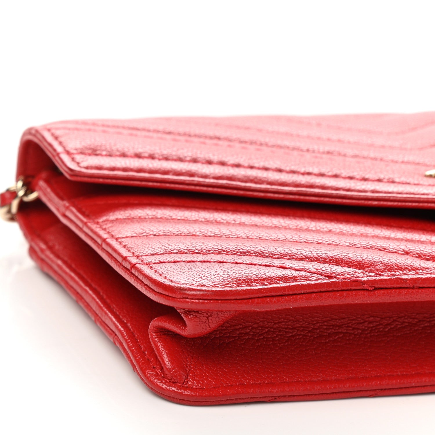 Chanel Goatskin Chevron Quilted Statement Wallet On Chain WOC Red 5 of 11