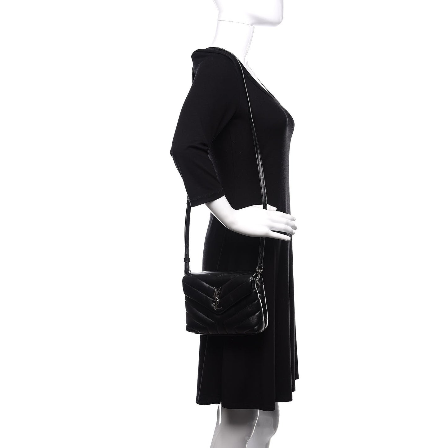 Calfskin Y Quilted Monogram Toy Loulou Crossbody Bag Black
