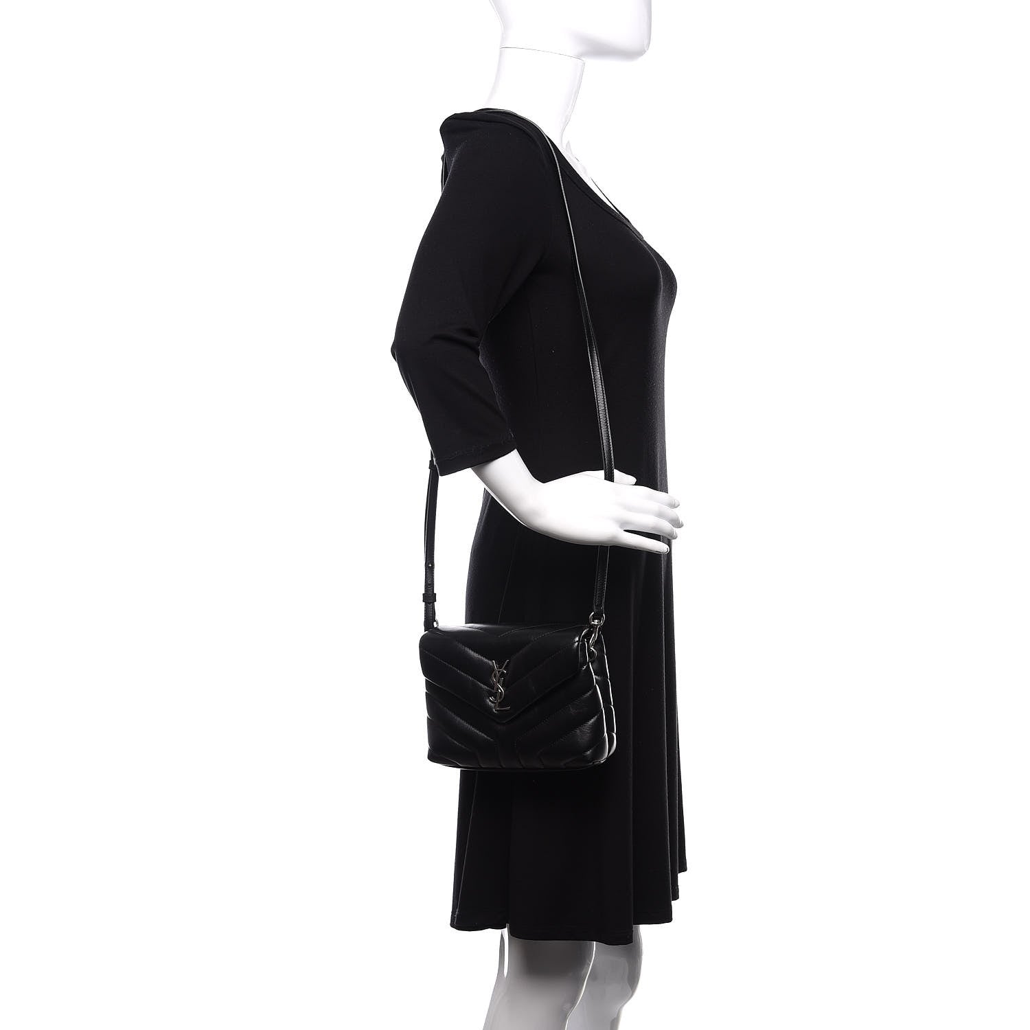 Saint Laurent Calfskin Y Quilted Monogram Toy Loulou Crossbody Bag Black 2 of 10