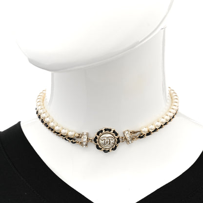 Chanel Pearl Crystal Lambskin CC Choker Gold Black 2 of 6
