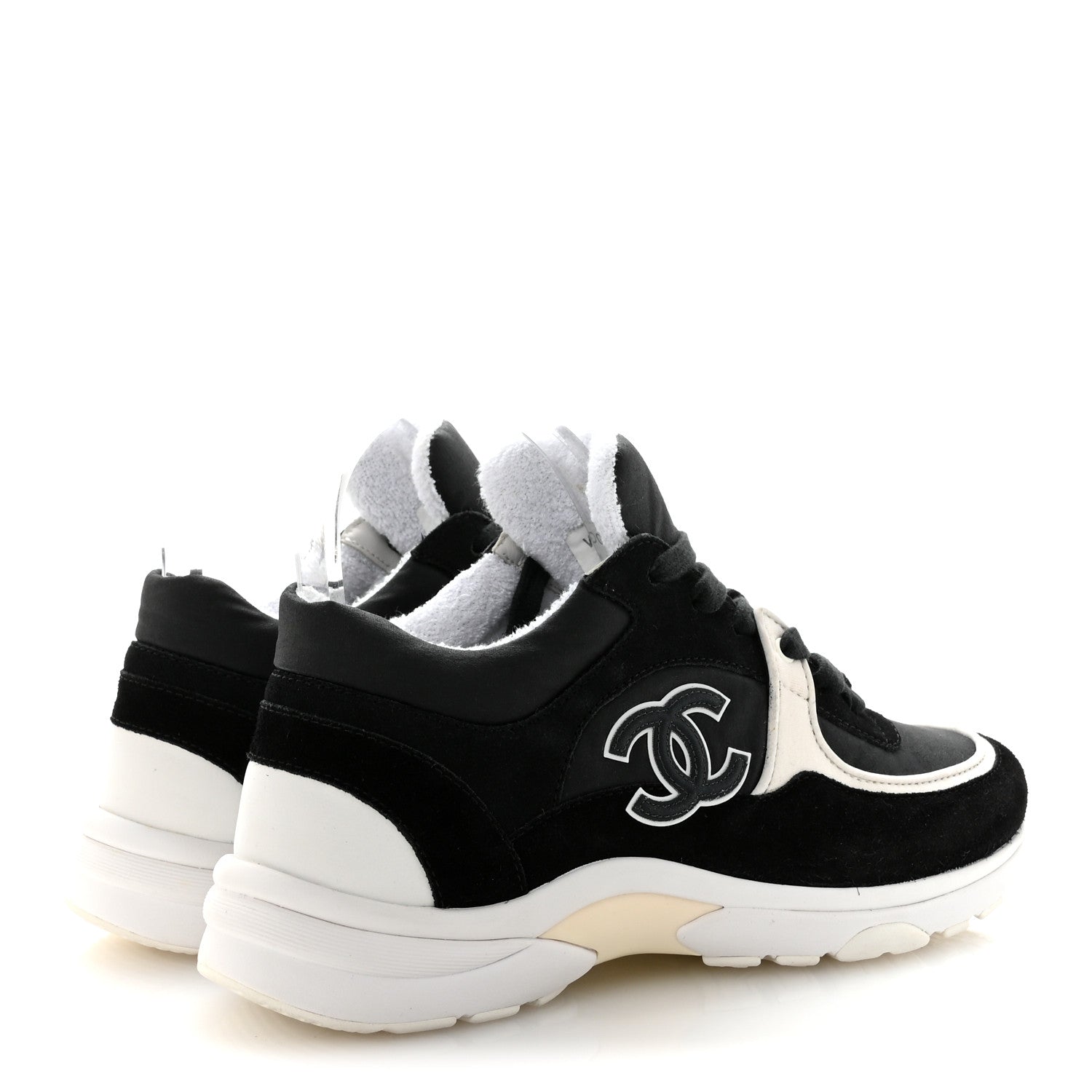 Chanel Fabric Calfskin Suede CC Sneakers 36.5 Black White 5 of 10