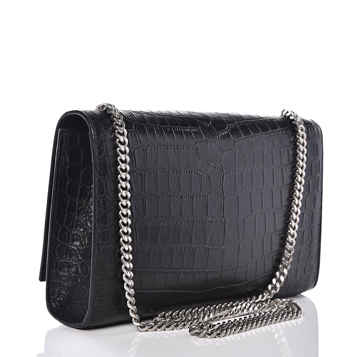 Saint Laurent Calfskin Crocodile Embossed Medium Classic Monogram Kate Tassel Satchel Black 2 of 9