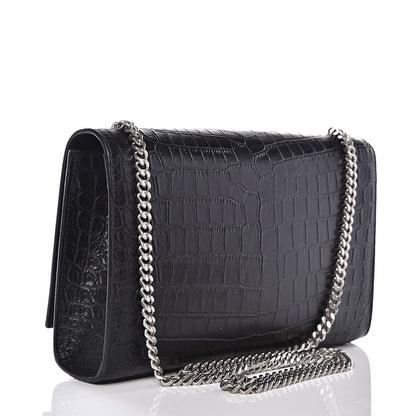 Saint Laurent Calfskin Crocodile Embossed Medium Classic Monogram Kate Tassel Satchel Black 2 of 9