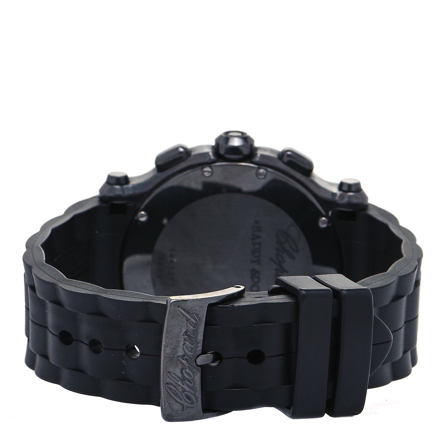 PVD Stainless Steel Rubber 5 Diamond 42mm Happy Sport Chronograph Quartz Watch Black