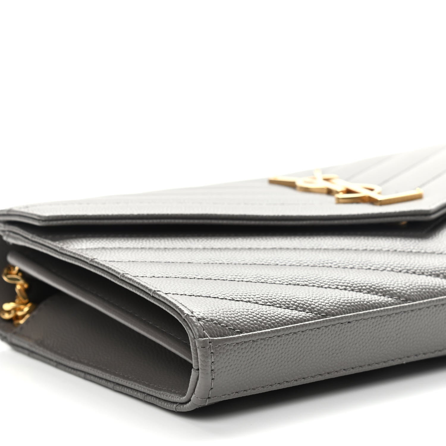 Saint Laurent Grain De Poudre Matelasse Chevron Monogram Chain Wallet Earth 7 of 8
