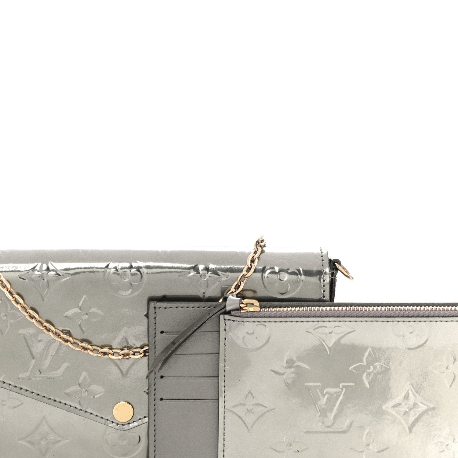 Louis Vuitton Vernis Felicie Pochette Chain Wallet Gris Metal 8 of 12