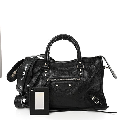 Balenciaga Agneau Classic Silver Hardware S City Logo Strap Black White 3 of 11