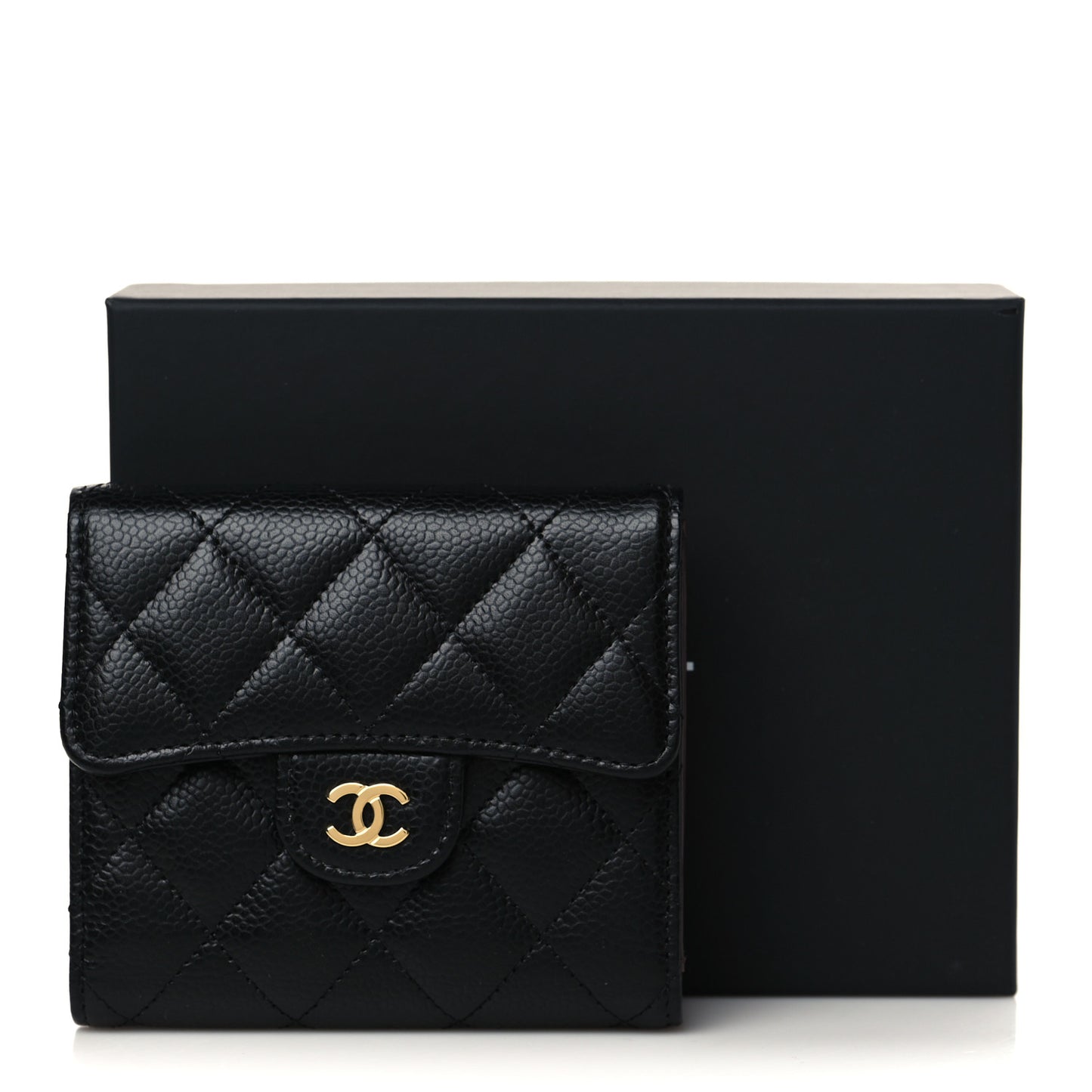 Caviar Quilted Compact Flap Wallet Black