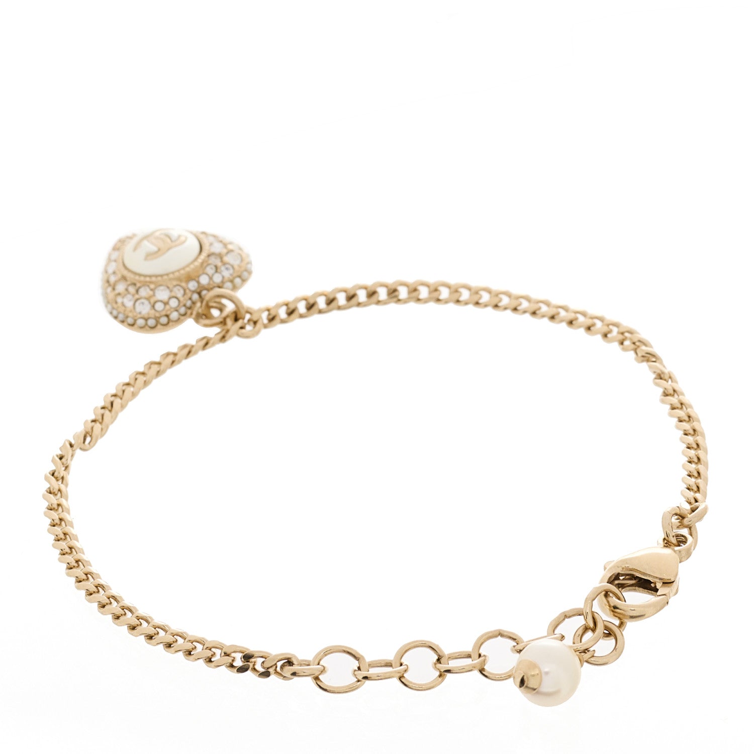 Chanel Crystal Pearl CC Heart Bracelet Gold 2 of 3
