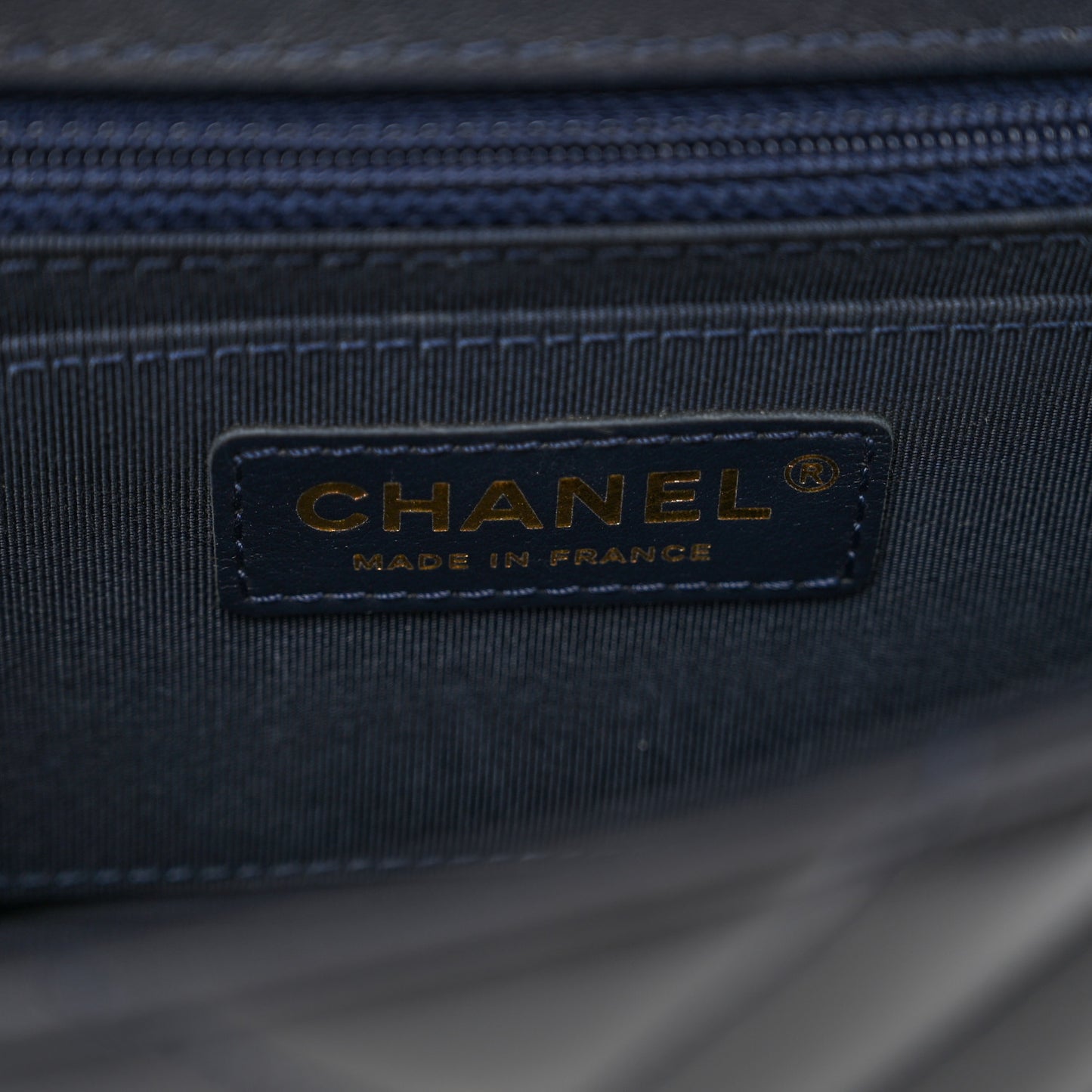 Calfskin Chevron Quilted Mini Statement Flap Navy Blue