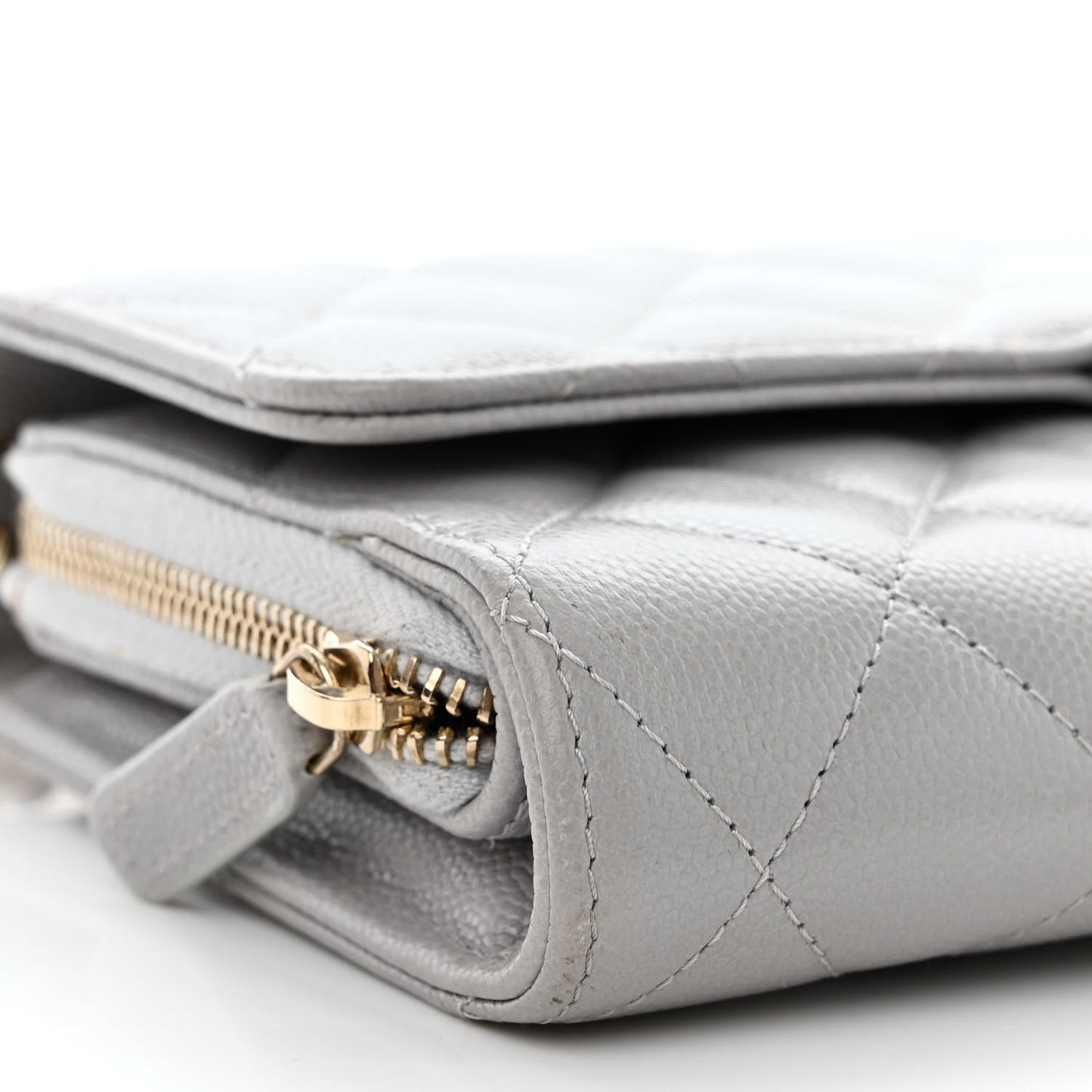 Caviar Quilted Phone Holder Wallet on Removable Chain Grey
