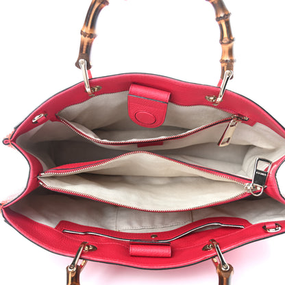 Gucci Pebbled Calfskin Bi-Color Medium Bamboo Shopper Tote Fuchsia Orange 5 of 10