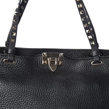 Valentino Garavani Alce Printed Calfskin Medium Rockstud Tote Black 8 of 8