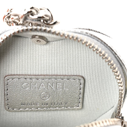 Chanel Metallic Lambskin Quilted CC Mini In Love Heart Bag Charm Silver 4 of 5
