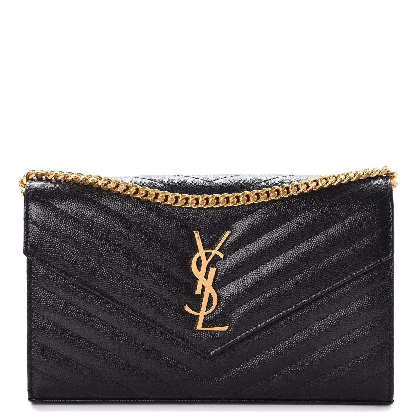 Grain De Poudre Matelasse Chevron Monogram Chain Wallet Black