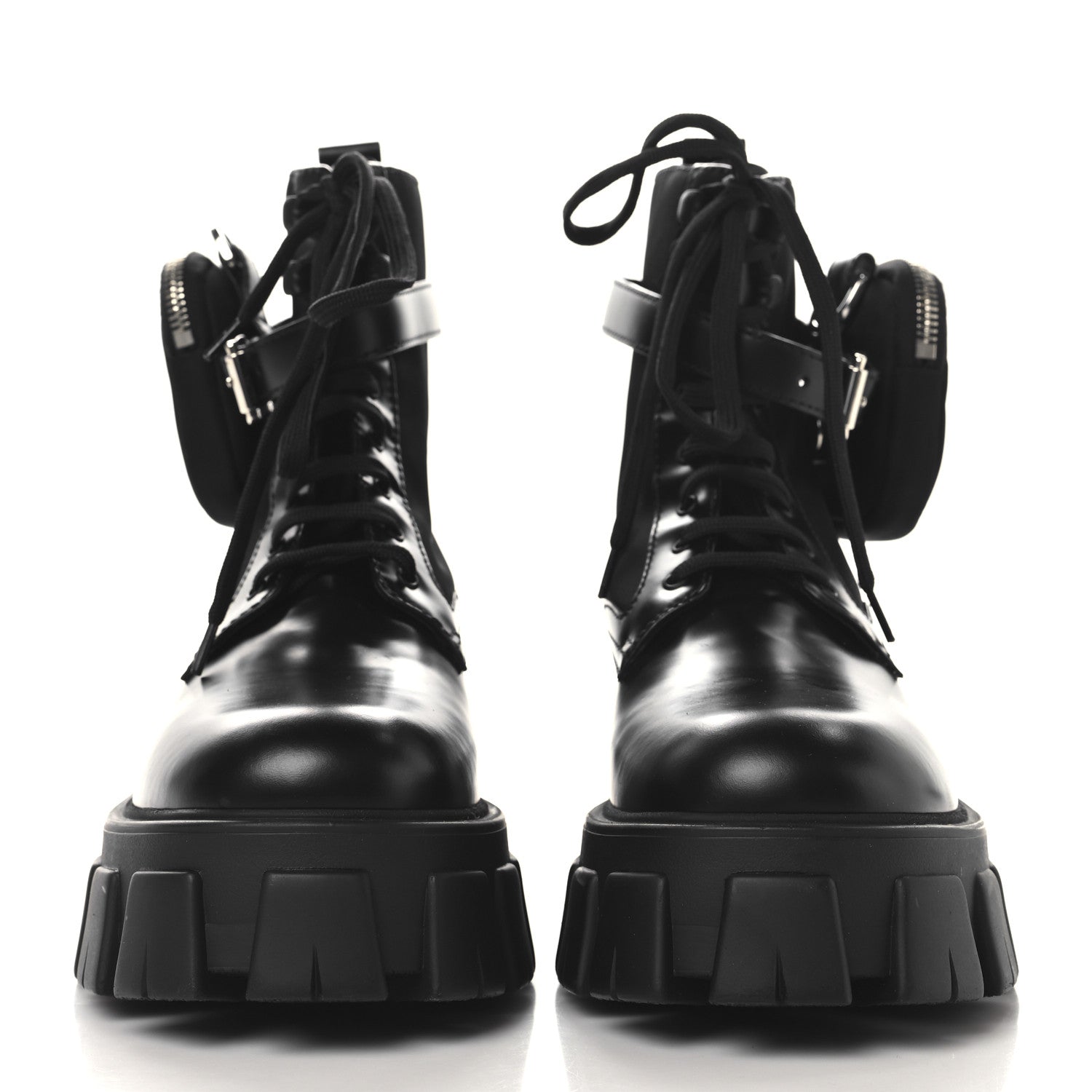 Prada Spazzolato Rois Re-Nylon Metal Triangle Logo Monolith Pouch Pocket 55mm Boots 39.5 Black 2 of 9