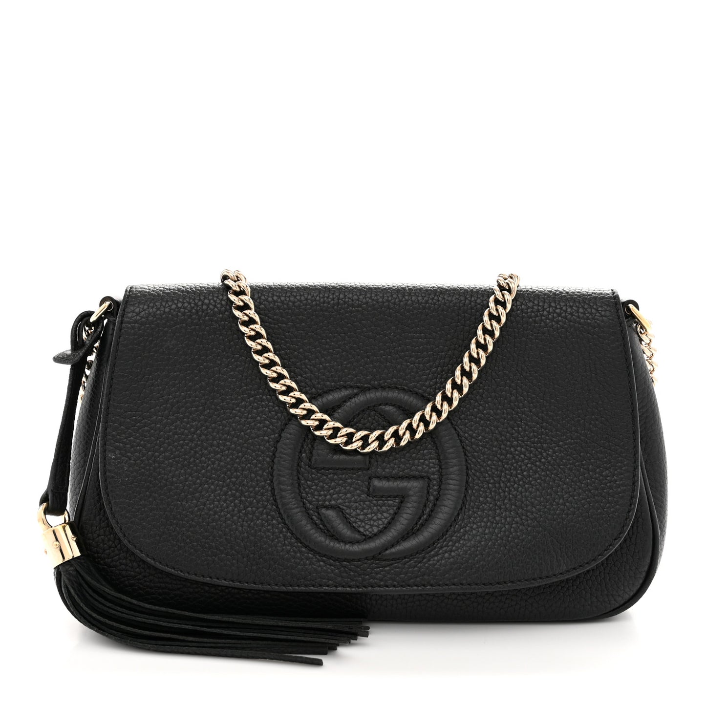 Pebbled Calfskin Medium Soho Flap Crossbody Black