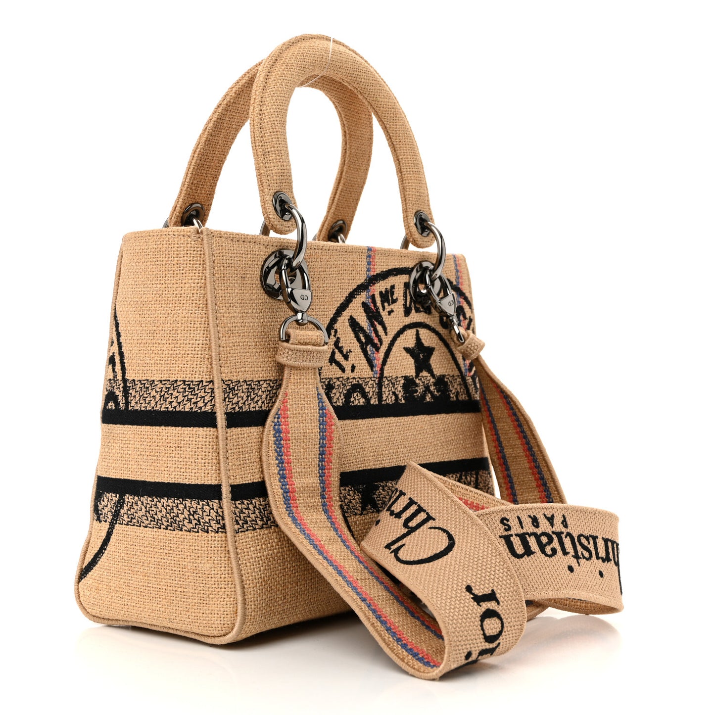 Canvas Jute Embroidered Medium Lady D-Lite Beige Multicolor