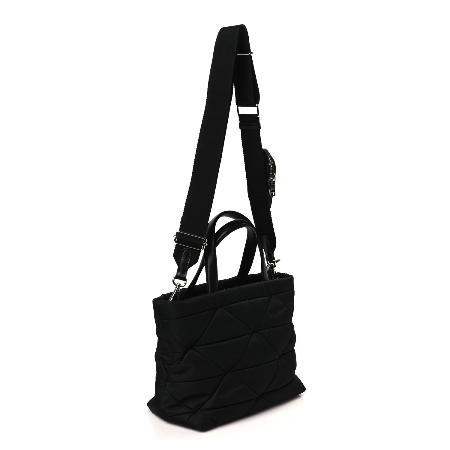 Prada Re-Nylon Nappa Triangle Quilted Padded Double Handled Zip Pocket Tote Black 3 of 9