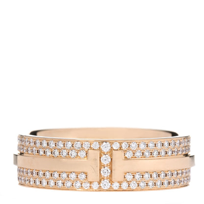 Tiffany 18K Yellow Gold Diamond Wide T Two Pave Ring 53 6.5 1 of 4