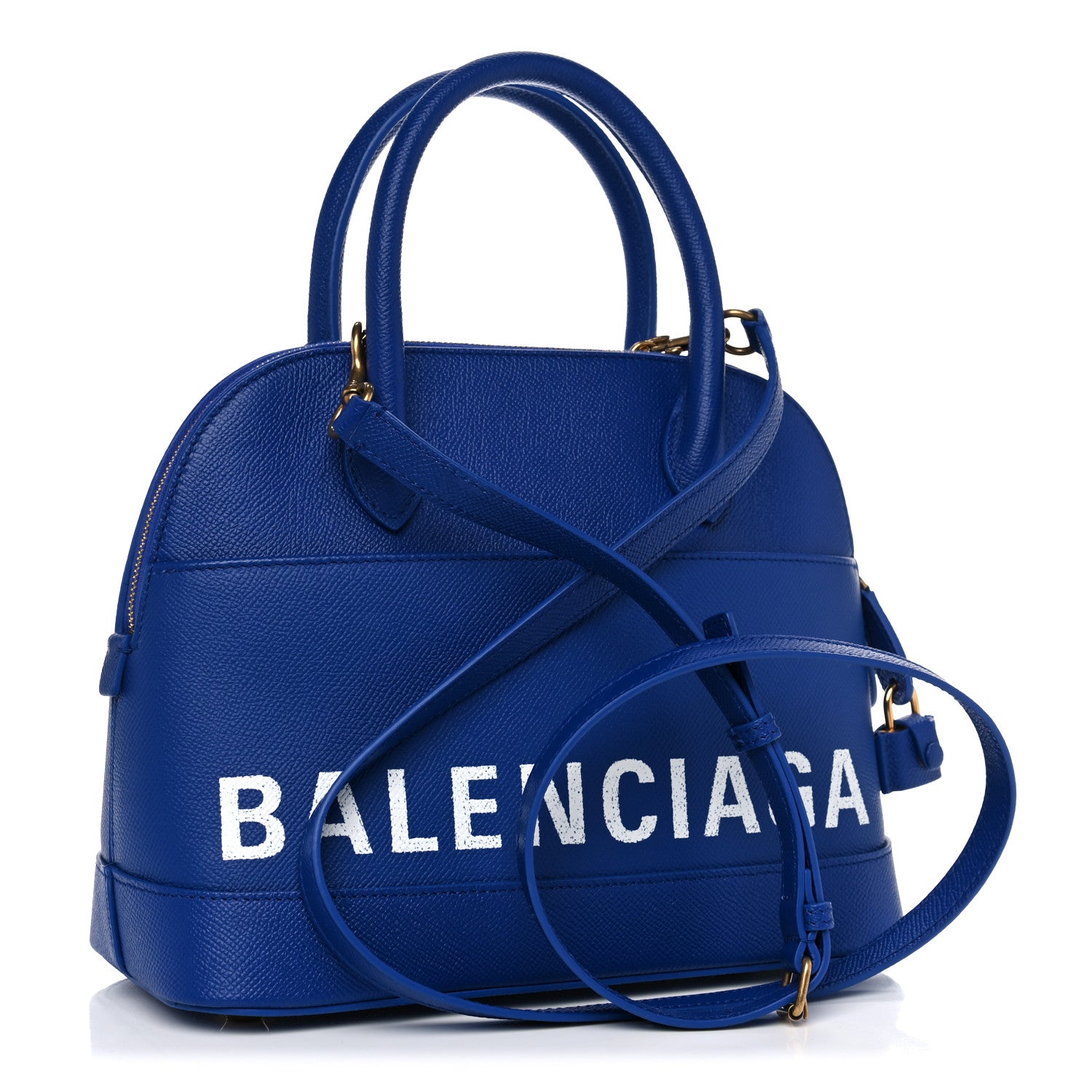 Balenciaga Signature Grained Calfskin Logo S Ville Top Handle Bag Bleu Roi White 3 of 11