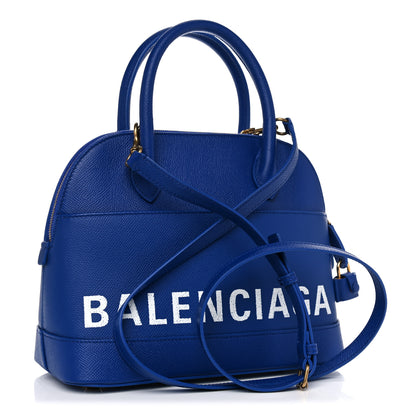 Balenciaga Signature Grained Calfskin Logo S Ville Top Handle Bag Bleu Roi White 3 of 11