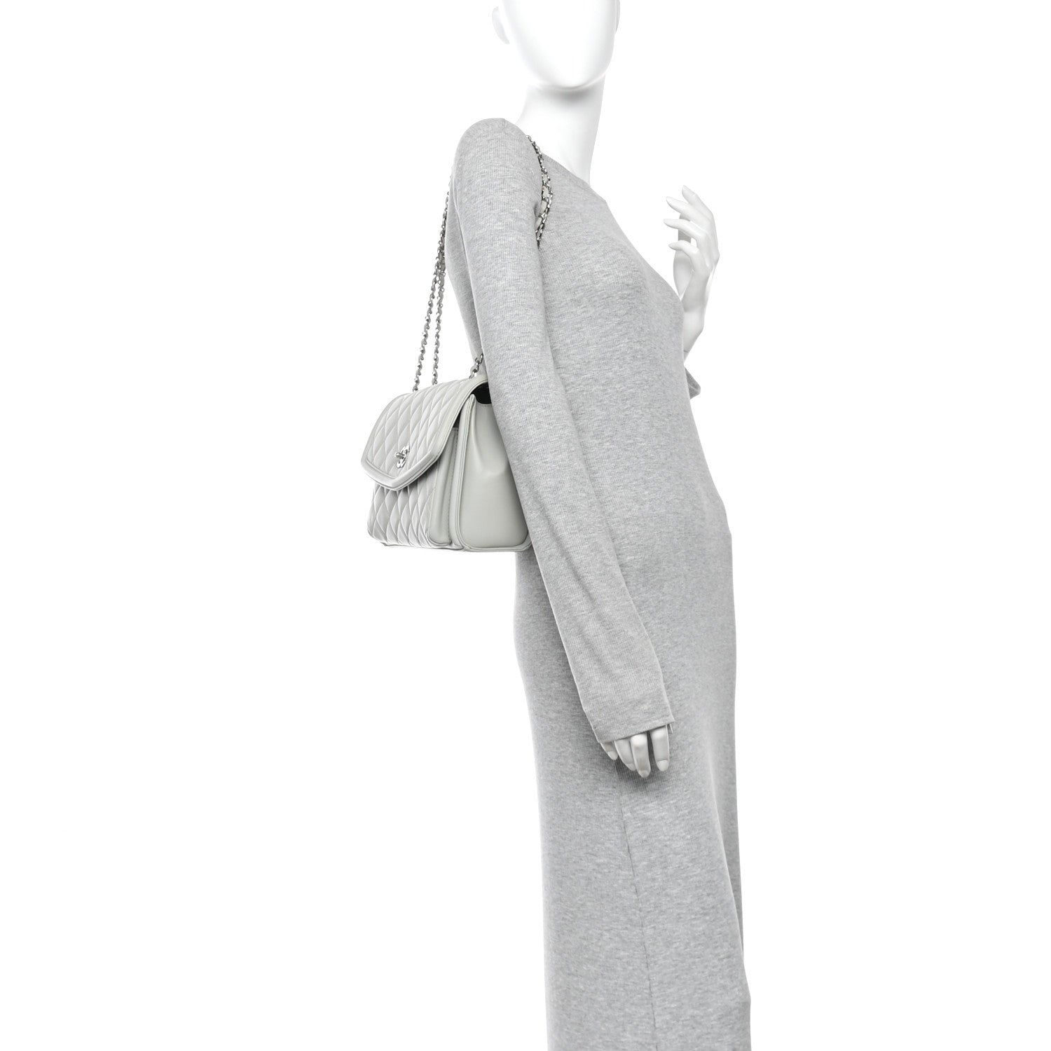 Chanel Lambskin Quilted Large Geometric Flap Light Grey Light Grey 2 of 12