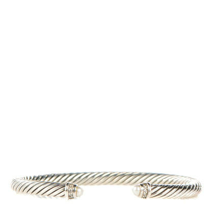 David Yurman Sterling Silver Diamond Pearl 5mm Cable Classics Bracelet 1 of 4