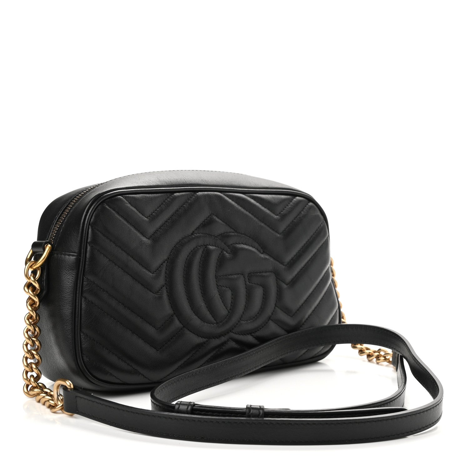 Gucci Calfskin Matelasse Small GG Marmont Chain Shoulder Bag Black 3 of 11